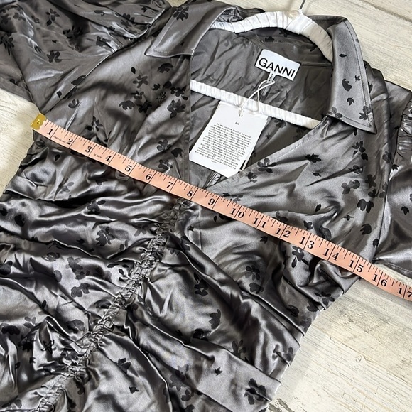 Ganni Silk Stretch Satin Dress Size Small NWT - Picture 10 of 13